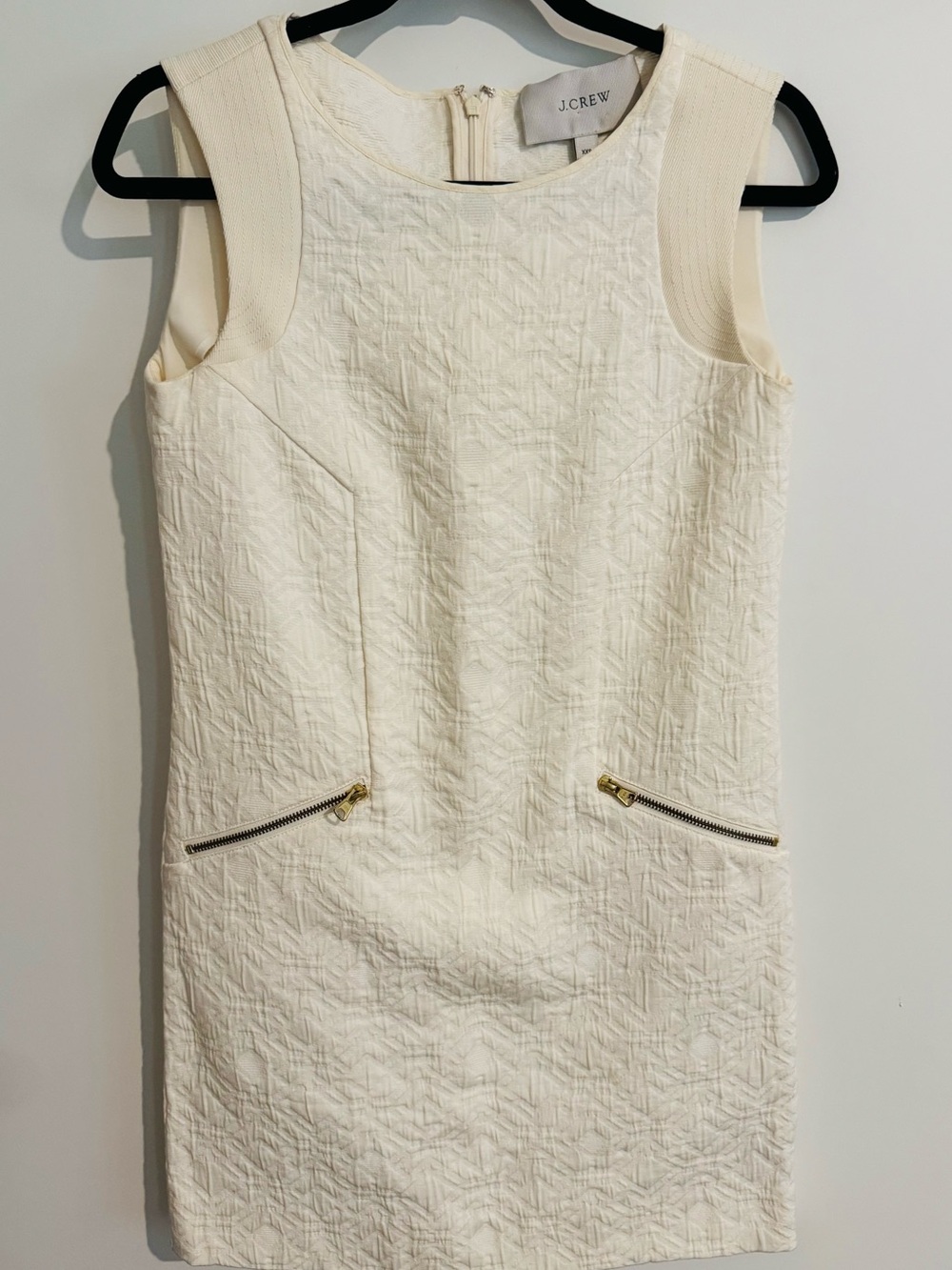 J. Crew Cream Textured Sleeveless Shift with Gold Zippers